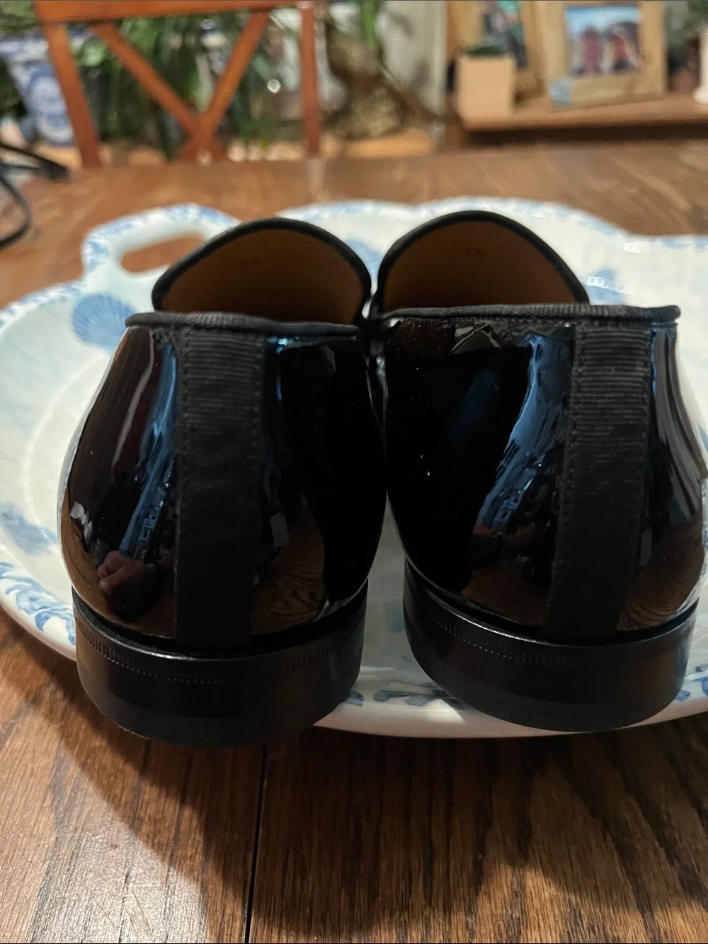 Brand New Paul Stuart Heron Formal Black Patent Leather Slip On with Suede Strap